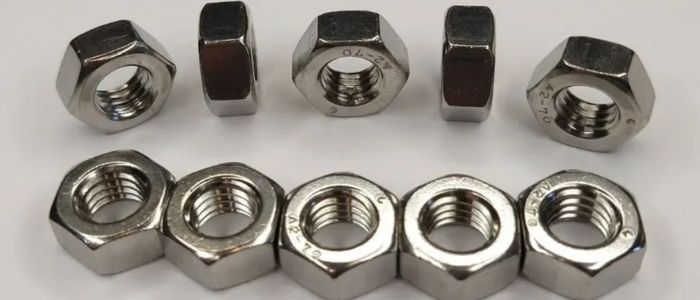 High-quality stainless steel hex nuts in various sizes, ideal for industrial and engineering applications.